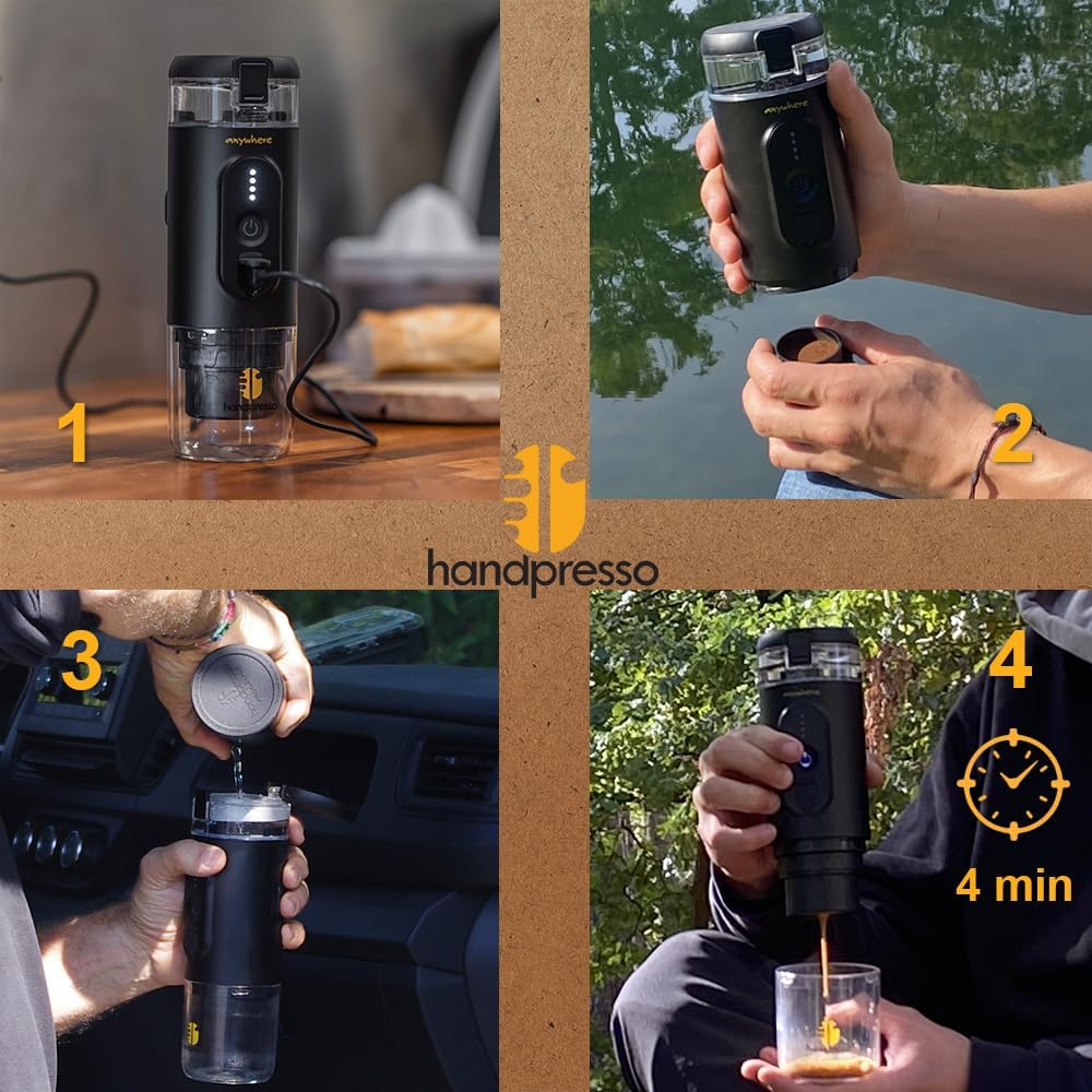 Handpresso - Cafetière portable E-Presso 21700 | Machine a cafe portable avec batterie USB réservoir 60ml - Cafetiere de voyage pour capsules expresso ou café moulu – mini cafetière à batterie : Cuisine et Maison