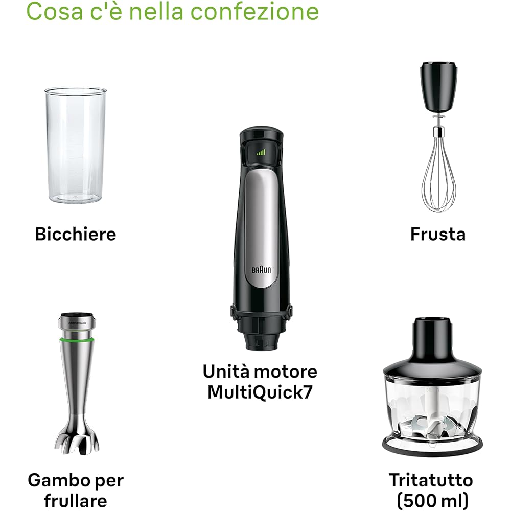 Braun MultiQuick 7 MQ7035X Mixeur Plongeant, Mixeur à Main avec Pied en Acier Inoxydable Amovible avec Technologie ActiveBlade, Inclus Ensemble d'Accessoires 3 Pièces, 1000W, Noir : Cuisine et Maison