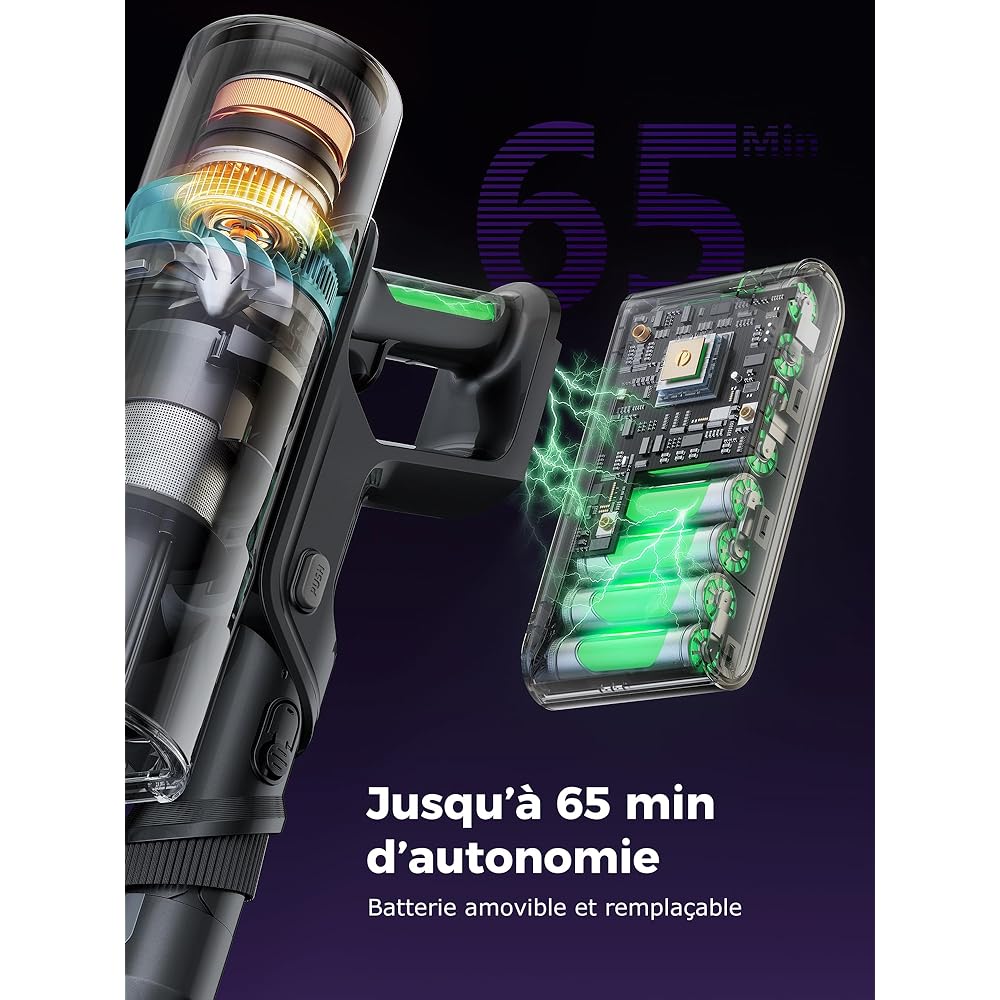 Proscenic P16 Aspirateur Balai sans Fil, 550W 50KPa 65 Mins Aspirateur sans Fil Hyper-Puissant, Tube Pliable,Technologie GreenEye,Brosse Anti-Emmêlement Pour Tapis,Poils Animaux, Sol Dur et Voiture : Cuisine et Maison