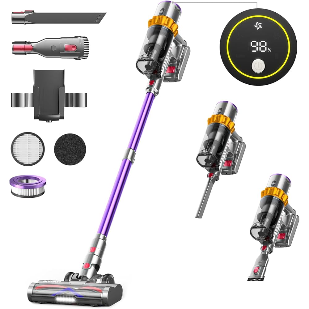 ANYSON 45Kpa/550W/70 Minutes Aspirateur Balai sans Fil,Aspirateur sans Fil Ecran Tactile,1,6L Capacité,8 Système de Filtration de Niveau,Aspirateur balais pour Sols Durs/Les Poils d'animaux/Tapis : Cuisine et Maison