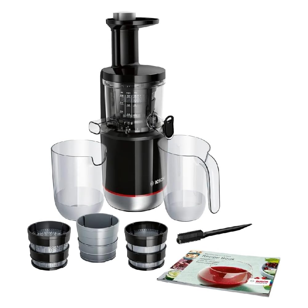 Bosch VitaExtract MESM731M Extracteur de Jus – Extraction lente pour réduire l'oxydation – Contrôle du niveau de pulpe et 3 différents filtres – 150 W – Couleur : noir : Auto et Moto