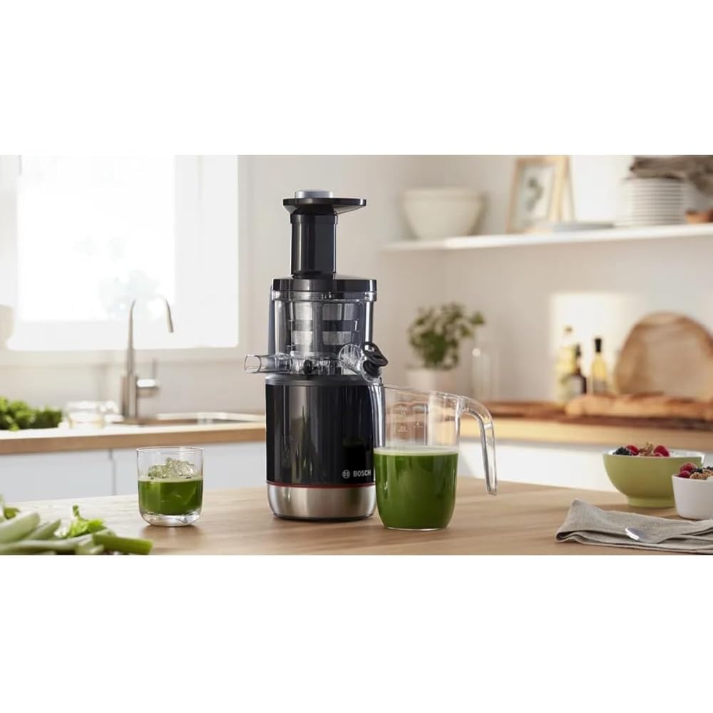 Bosch VitaExtract MESM731M Extracteur de Jus – Extraction lente pour réduire l'oxydation – Contrôle du niveau de pulpe et 3 différents filtres – 150 W – Couleur : noir : Auto et Moto