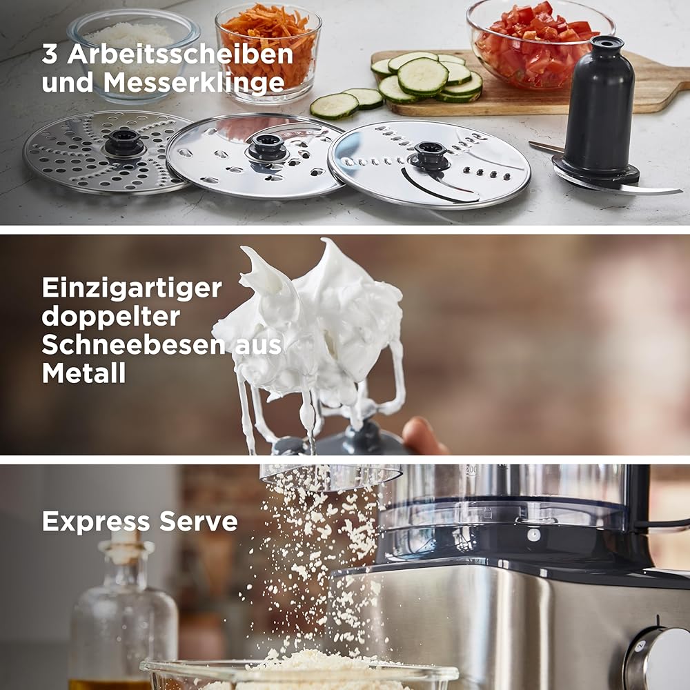 Kenwood Multipro Compact + FDM315SS Robot de cuisine compact, 2,1 l, balance intégrée, couteau en acier inoxydable, 4 disques de travail et 5 autres accessoires, boîtier en métal, 800 W, argenté : Cuisine et Maison