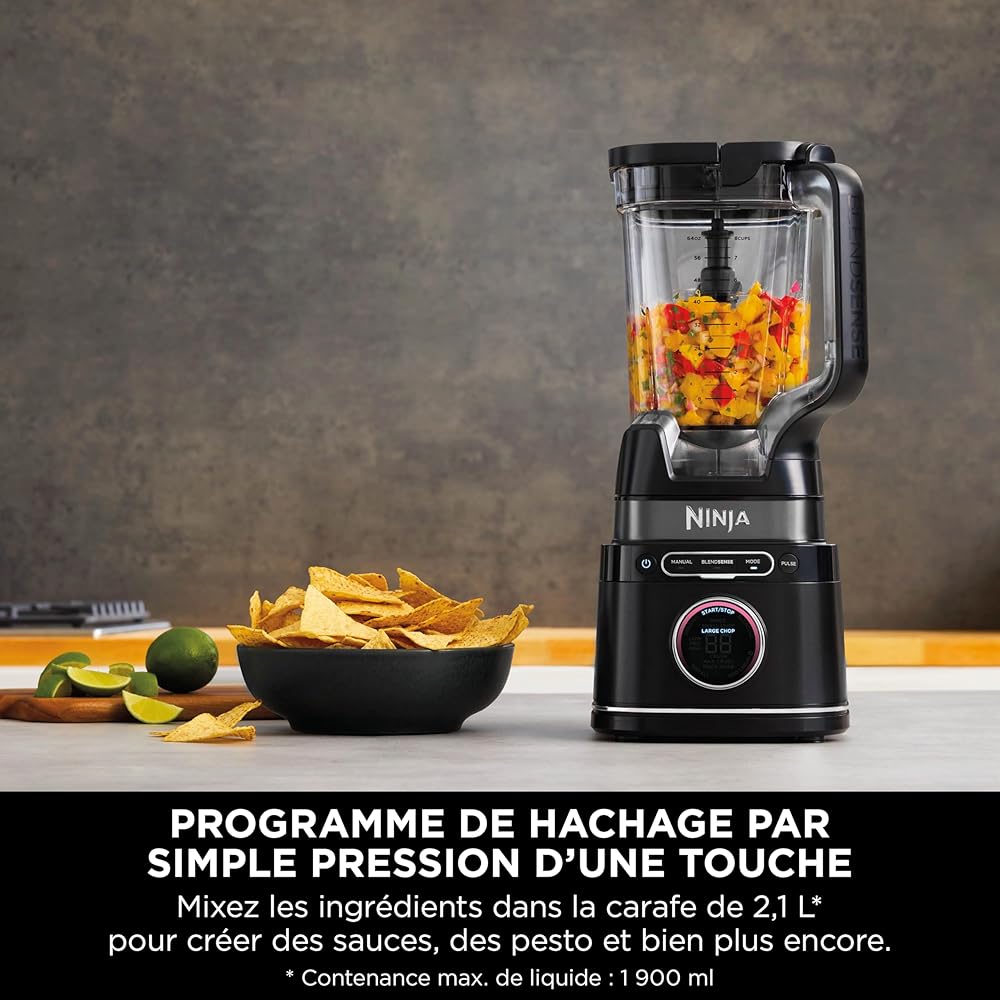 Ninja Detect Power Blender Processor Pro 3-en-1, mixeur 1200W, bol à mélanger, lame malaxeur, gobelet individuel, récipient, pétrir, mixer, hacher et mélanger, noir, TB401EU : Cuisine et Maison