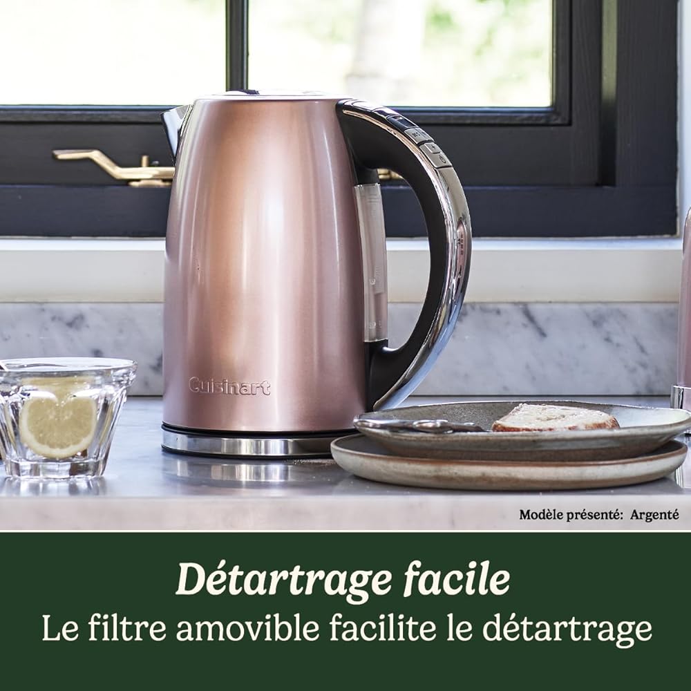 Cuisinart Bouilloire électrique Multi-Températures - Ébullition rapide - Sans fil - Argenté - Fini en acier inoxydable - Capacité de 1,7L - Température réglable - Filtre amovible et lavable : Cuisine et Maison