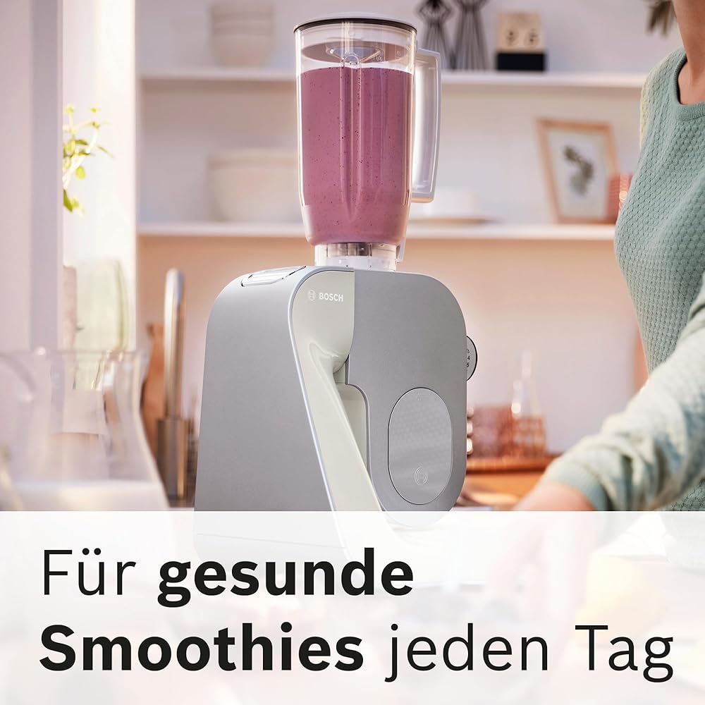 Bosch MUM58L20 Robot pâtissier – Machine puissante 1000 W pour cuisine et pâtisserie – 7 vitesses + turbo – Bol en acier inoxydable 3,9 L – Avec accessoires – Couleur gris minéral/argent : Cuisine et Maison