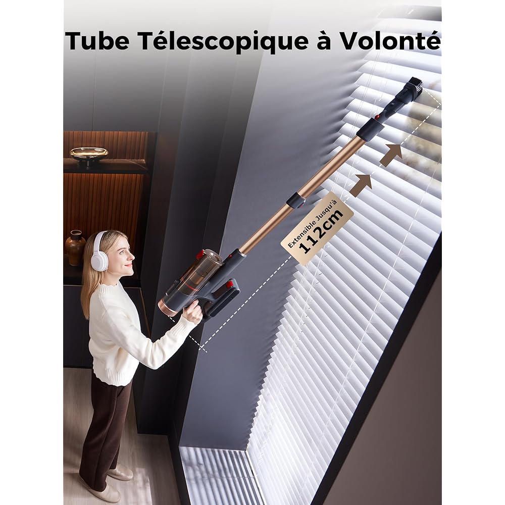 Proscenic P11 Ultra Aspirateur Balai sans Fil,40KPA 450W Aspirateur sans Fil Puissant,LED GreenEye,Brosse Anti-Emmêlement,télescopique Léger Aspirateur Balai pour Tapis Poils Animaux Sol Dur Voiture : Cuisine et Maison