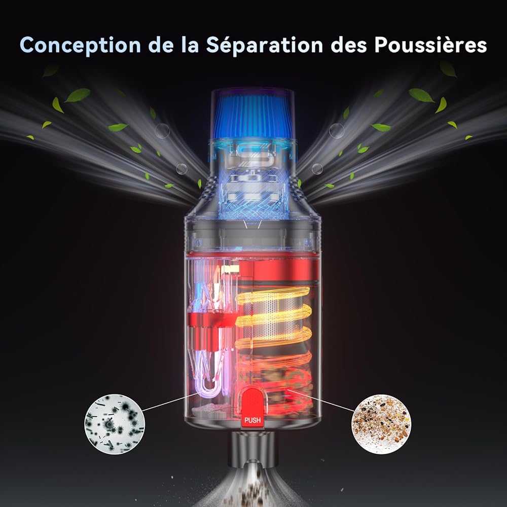 VSTOKY V15 Pro Max Aspirateur Balai sans Fil, 600W/48Kpa/70Mins Aspirateur sans Fil Puissant avec Écran LED, Design à Double Bac Aspi pour Sols Durs Poils d'animaux Tapis : Cuisine et Maison