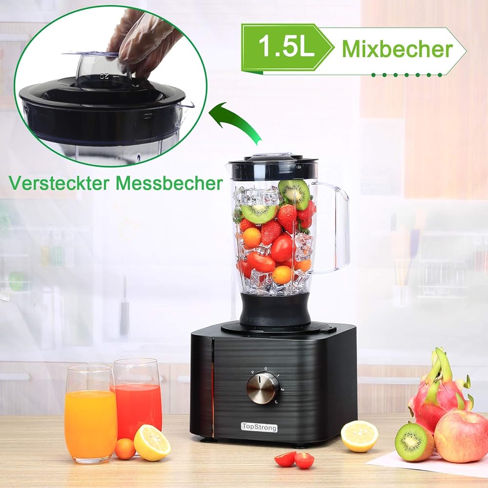 TopStrong Robot Cuisine Multifonction,1100W Robot Multifonction,11 en 1 Robot Culinaire inclus Hachoir, Crochet Pétrisseur,Mixeur, Presse-agrumes et Moulin à Café, 3,2L Bol et 1,5L Blender : Cuisine et Maison