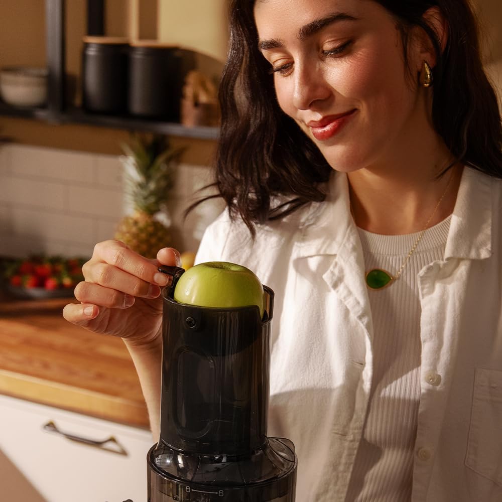 Cecotec Extracteur de Jus pour Fruits et Légumes à Pression à Froid Juice&Live 1500 Slim. Moteur DC de 200W, 1 Vitesse et Fonction Inverse, Ouverture de 82 mm, 55±5 RPM, Montage et Nettoyage Faciles : Cuisine et Maison