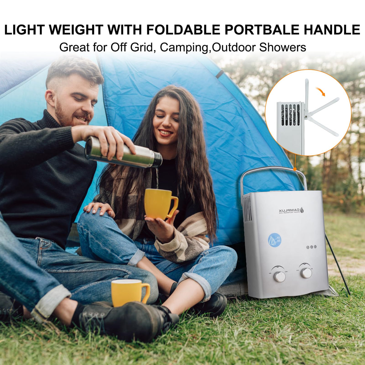 Small Portable Propane Water Heater, Camplux 1.32 GPM Outdoor Tankless Gas Water Heaters for Camping, 5L, Gray