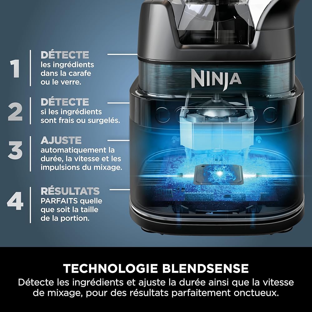 Ninja Detect Power Blender Processor Pro 3-en-1, mixeur 1200W, bol à mélanger, lame malaxeur, gobelet individuel, récipient, pétrir, mixer, hacher et mélanger, noir, TB401EU : Cuisine et Maison