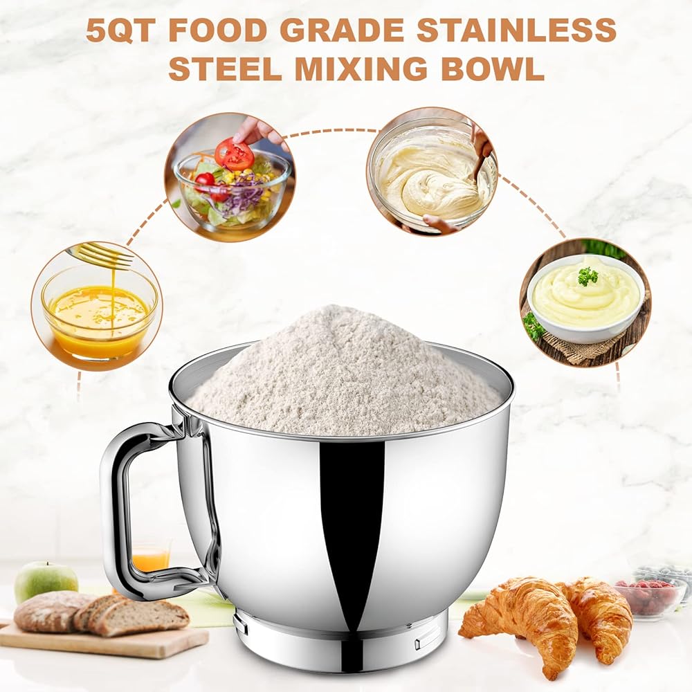 Robot Pâtissier Multifonctions, Vospeed Robot de Cuisine 1000W 5QT avec Fouet, Crochet Pétrisseur, Fouet à Gâteau, bol en acier Inoxydable, Pare-Éclaboussures (Noir) : Cuisine et Maison
