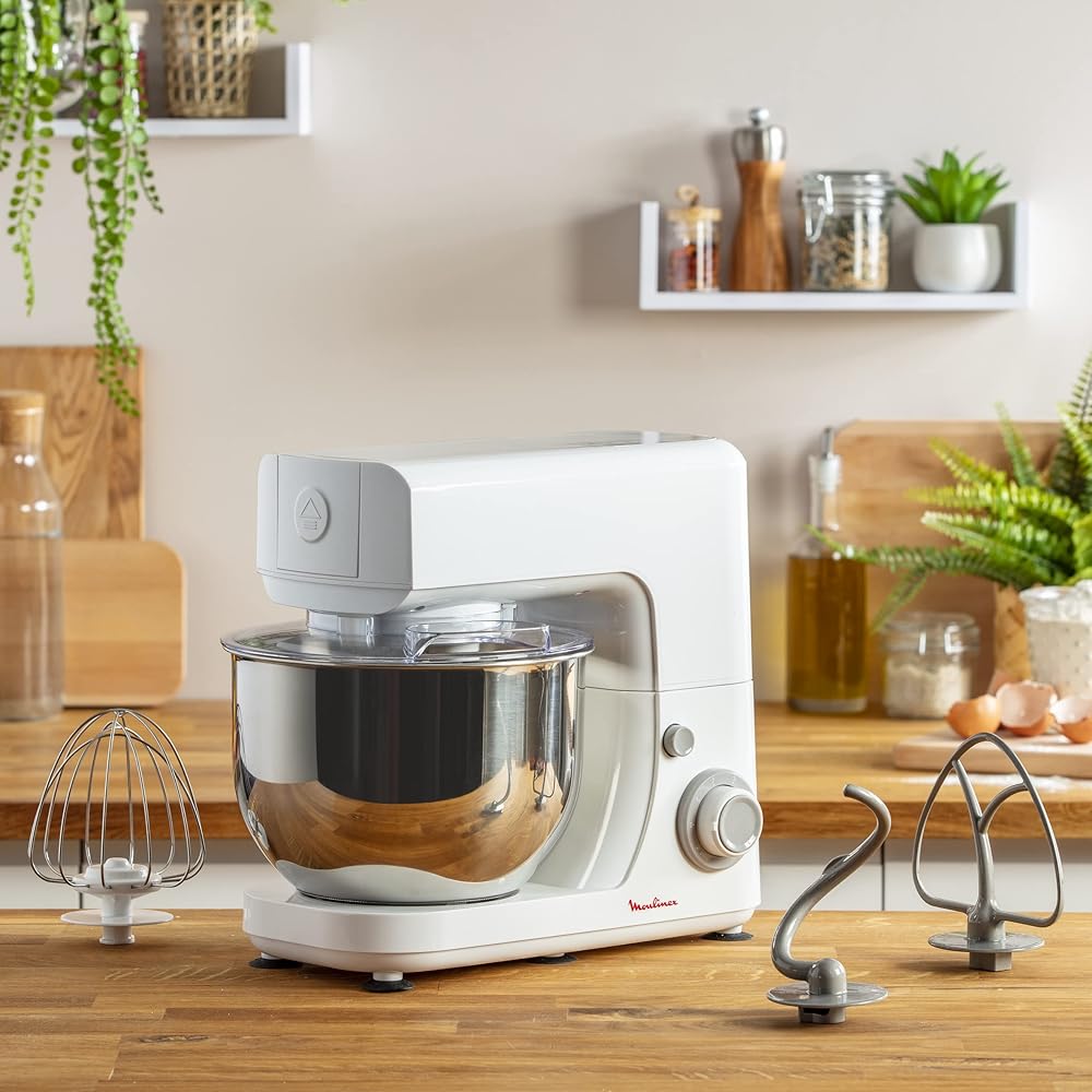 MOULINEX ROBOT PATISSIER ESSENTIAL Robot multifonction 800W 6 vitesses Bol Inox 4,8L Kit Pâtisserie Fouet Pétrin Batteur QA150110 : Cuisine et Maison
