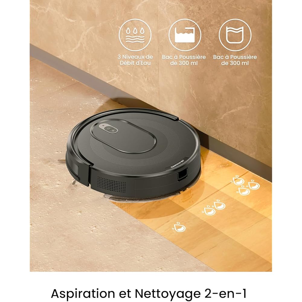 Vexilar Cleanova W7 Aspirateur Robot 3 en 1,Robot aspirateur Laveur Aspiration 4000Pa,120min d'Autonomie,Anti-Enchevêtrement,Alexa/APP/IFTTT,Ultra-Silencieux 55dB,aspirateur Robot Poils Animaux : Cuisine et Maison