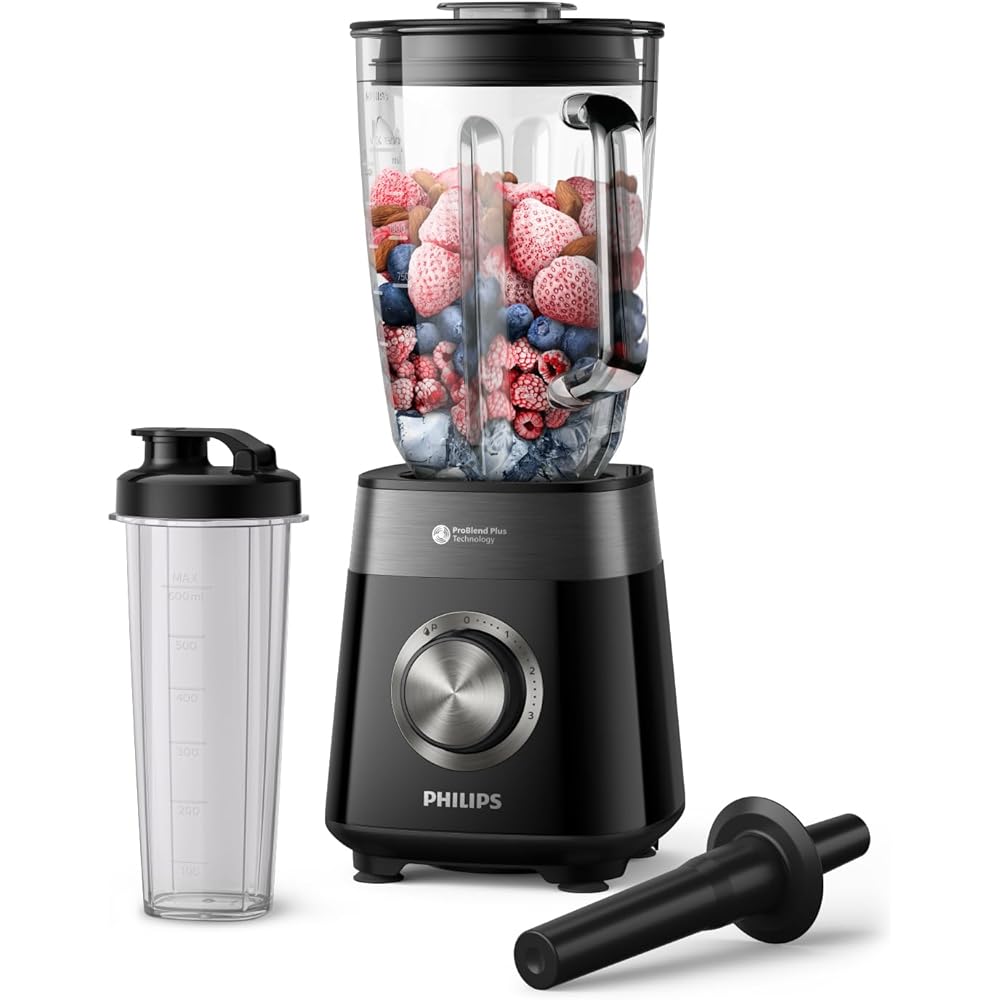 Philips Blender Series 5000 - Puissance 1200W, Bol verre, Capacité totale de 2L, 3 vitesses + Pulse, Gourde incluse, Nettoyage facile, Pièces résistantes au lave-vaisselle, Noir (HR3031/00) : Cuisine et Maison