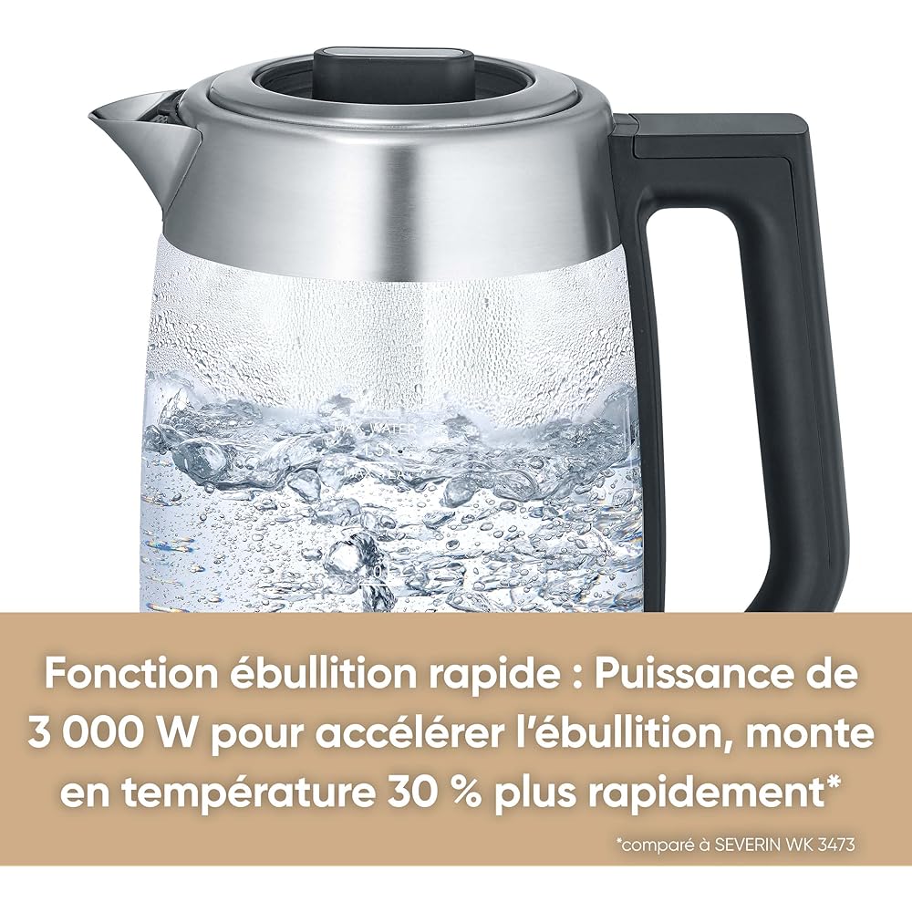 SEVERIN Bouilloire Eau et Thé, 1,7L, 3 000W, Filtre à thé, Température et Temps D'infusion Personnalisables, Verre/Inox, WK 3480 : Cuisine et Maison