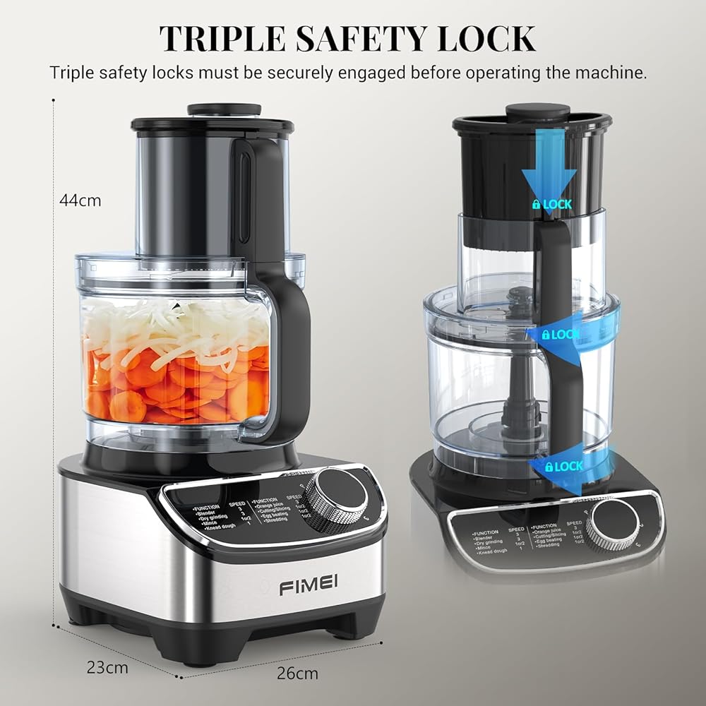 FIMEI Robot Multifonction Cuisine 1300W, 3 vitesses et fonction pulse, hachoir 3,5L, mixeur 1,5L, moulin, presse agrumes, crochet pétrisseur, fouet, râpe, disque tournant, Sans BPA : Cuisine et Maison