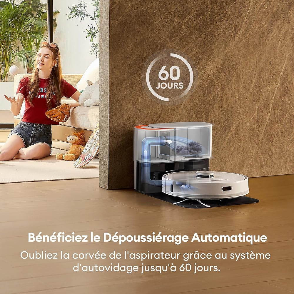 Ultenic T10 Pro Aspirateur Robot Laveur, Station Auto-Vidage 4000pa, Lavage à Serpillière Rotative, Navigation Lidar Cartographie, 200Min Autonomie, Connecté App et Alexa, Détection de Tapis : Cuisine et Maison