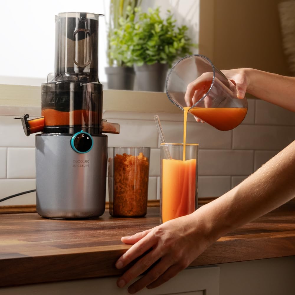 Cecotec Extracteur de Jus pour Fruits et Légumes à Pression à Froid Juice&Live 1500 Slim. Moteur DC de 200W, 1 Vitesse et Fonction Inverse, Ouverture de 82 mm, 55±5 RPM, Montage et Nettoyage Faciles : Cuisine et Maison