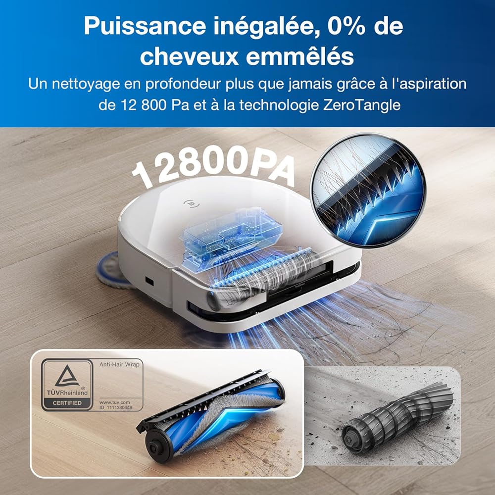 ECOVACS Aspirateur Robot DEEBOT X5 Omni, Robot Aspirateur Laveur avec Station, 12800Pa, ZeroTangle, Nettoyage Humide adaptatif TruEdge, Lavage à l'eau Chaude à 70°C, Levage des Patins de 15mm, Blanc : Cuisine et Maison