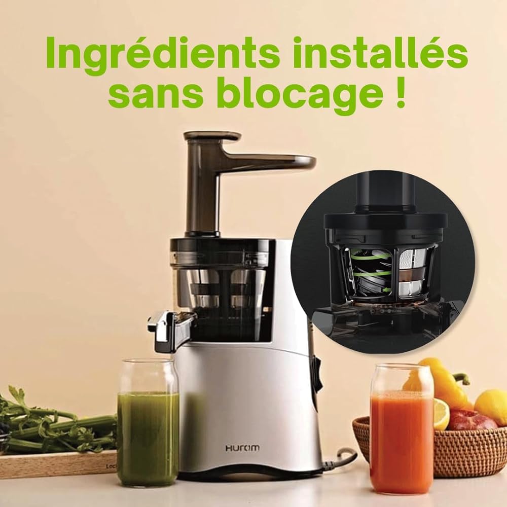 HUROM | Extracteur de jus | Presse à Froid | H-AA | Machine à glaçes | Système silencieux | Entonnoir semi-transparent | 500ml | 150 Watt | Sans BPA | Argent foncé : Cuisine et Maison
