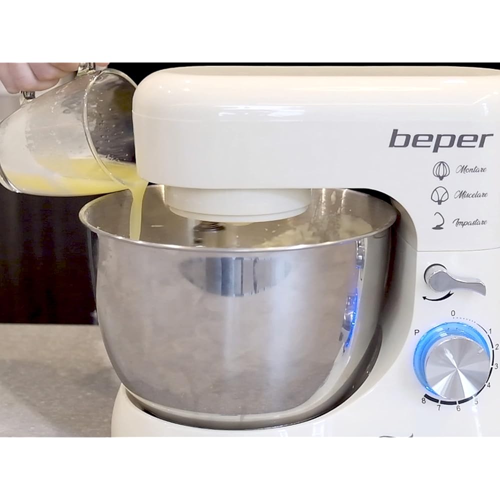 Beper BP.200 Robot pâtissier planétaire, puissance 1000 W, récipient en acier inoxydable de 4,5 L, pour pétrir, amalgamer et monter à neige, couleur crème : Cuisine et Maison