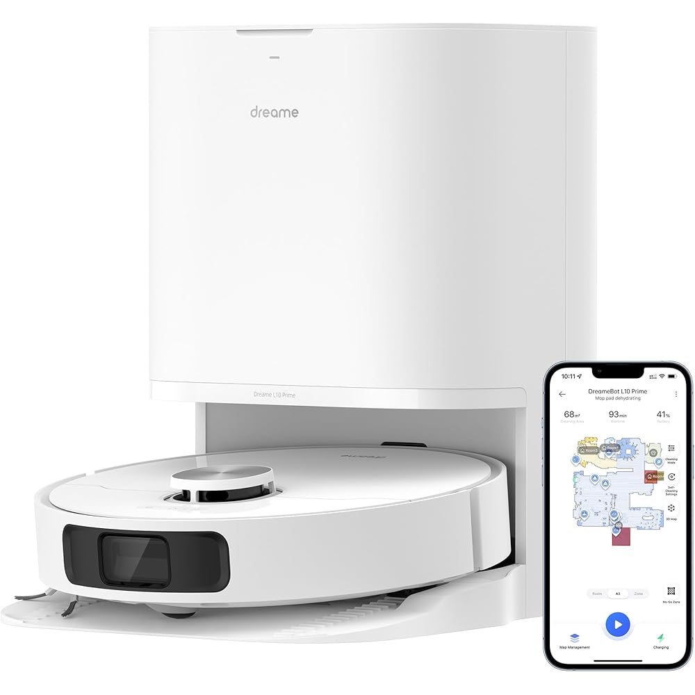 dreame L10 Prime Robot Aspirateur Laveur avec Ascenseur de Serpillière de 7mm, Nettoyage Automatique, Navigation LDS, Cartographie 3D, 4000Pa d'Aspiration, WiFi/APP/Alexa pour Poils Animaux, Tapis : Cuisine et Maison