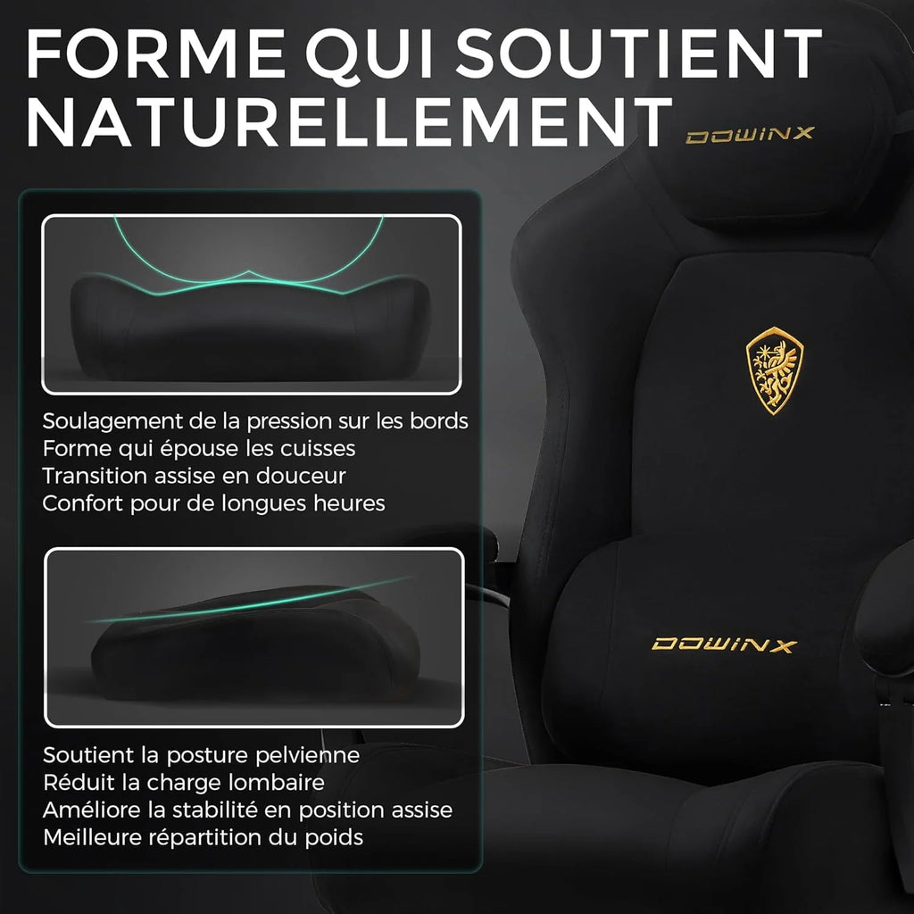 Chaise Gaming Ergonomique avec Coussin Lombaire Réglable, Repose-Pieds Rétractable, Accoudoirs Réglables