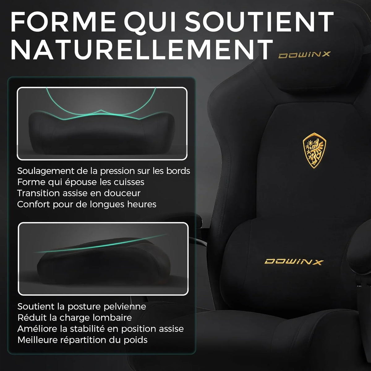 Chaise Gaming Ergonomique avec Coussin Lombaire Réglable, Repose-Pieds Rétractable, Accoudoirs Réglables