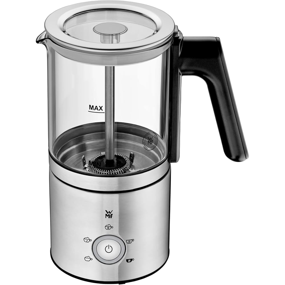 WMF Lono Glas Mousseur à lait électrique, 150-250 ml, 650 W, mixeur Frappe, écran tactile, pour mousse de lait chaud et froid, lait chaud, chauffe-lait, machine à cacao, chocolat chaud, acier : Cuisine et Maison