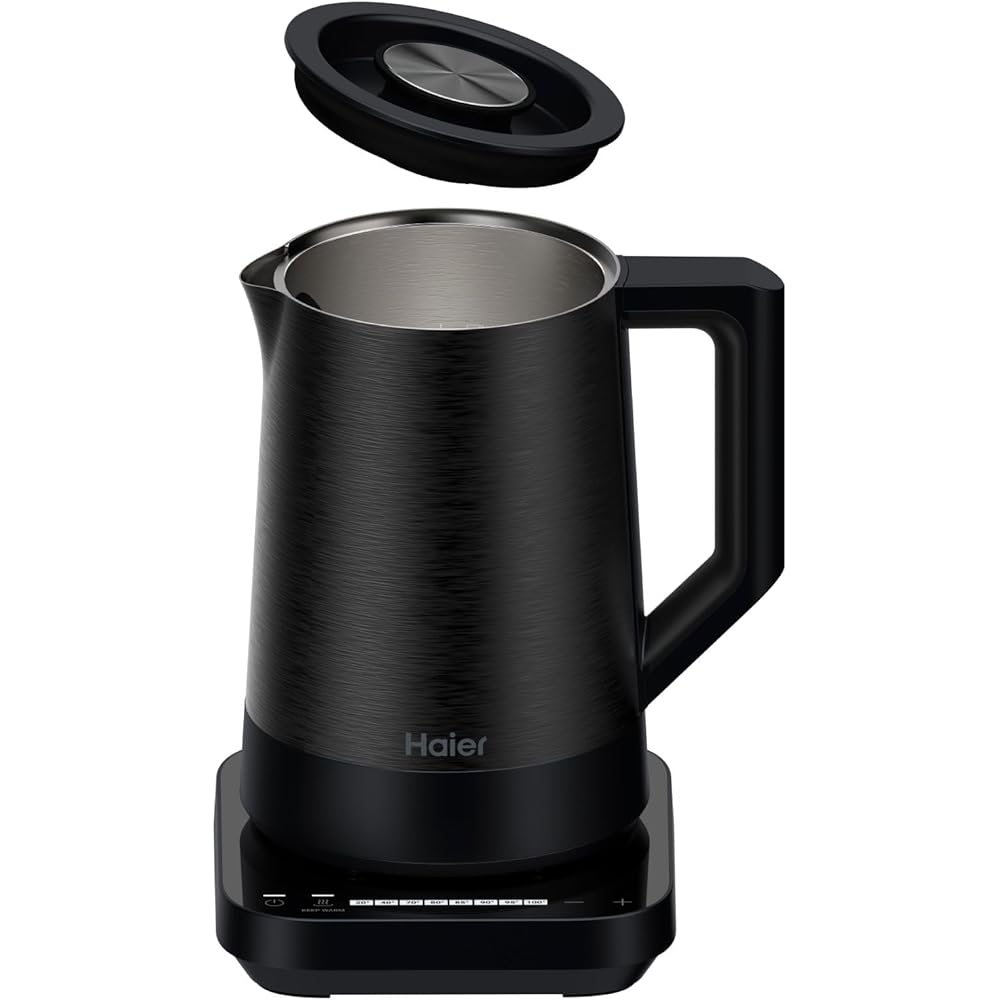 Haier I-Master Série 5 Bouilloire, Acier Inoxydable, 1,7L, Economie d'Energie, 7 Réglages de Température, Fonction de Maintien au Chaud, Fonction Tasse Unique 0,25L, 2000W [Noir] : Cuisine et Maison
