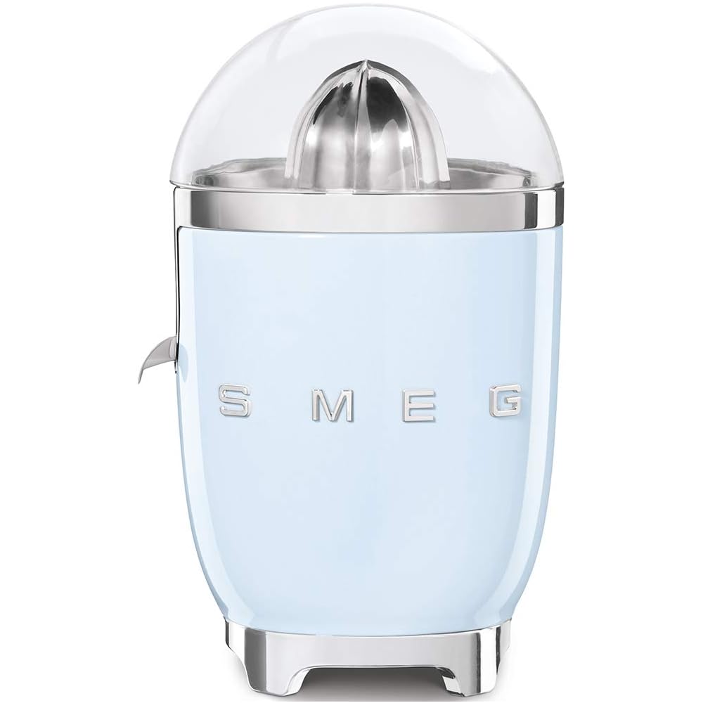 Smeg, Presse Agrumes Électrique CJF11PBEU, Mise en Marche Automatique à Pression, Bec Anti-goutte et Cône Universel, Base Antidérapante, Range Cordon Intégré, 70W, Bleur Azur : Cuisine et Maison