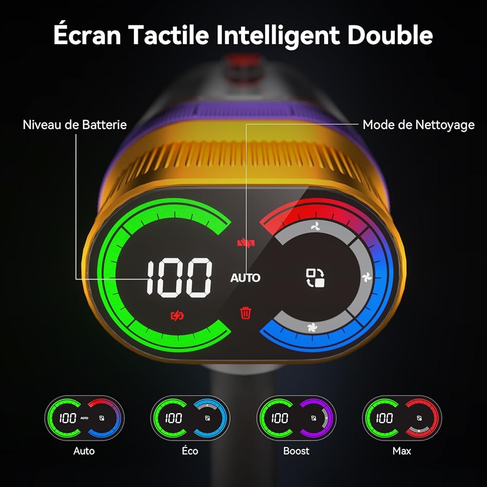 Vistefly V15 Ultra Aspirateur Balai sans Fil, 600W/48Kpa/70Mins Aspirateur sans Fil Puissant avec Écran Double, Design à Double Conteneur Aspi pour Sols Durs Poils d'animaux Tapis : Cuisine et Maison