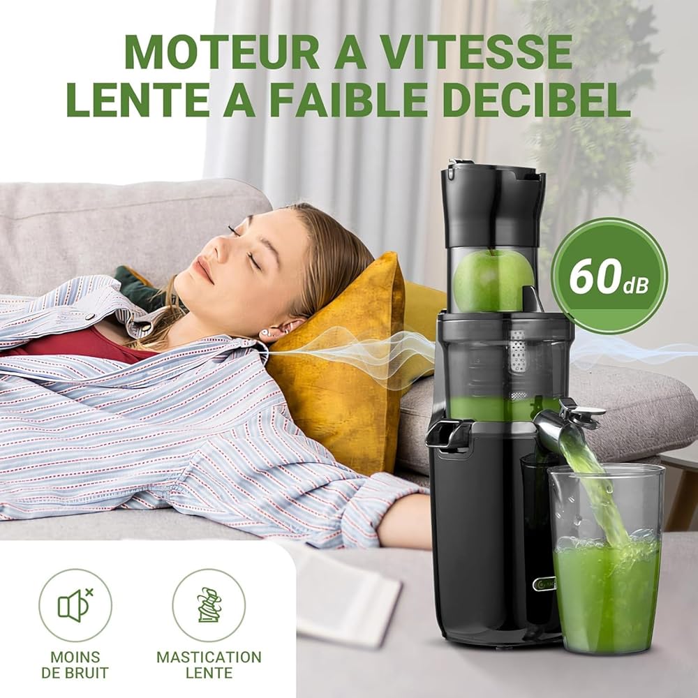 AMZCHEF Extracteur De Jus Pour Fruits Entiers 80MM - Centrifugeuse Extracteur De Jus Sans BPA - 200W Extracteur De Jus Froid Avec Tarière Améliorée, Filtre Double Couche, Moteur Silencieux - Noir Bleu : Cuisine et Maison