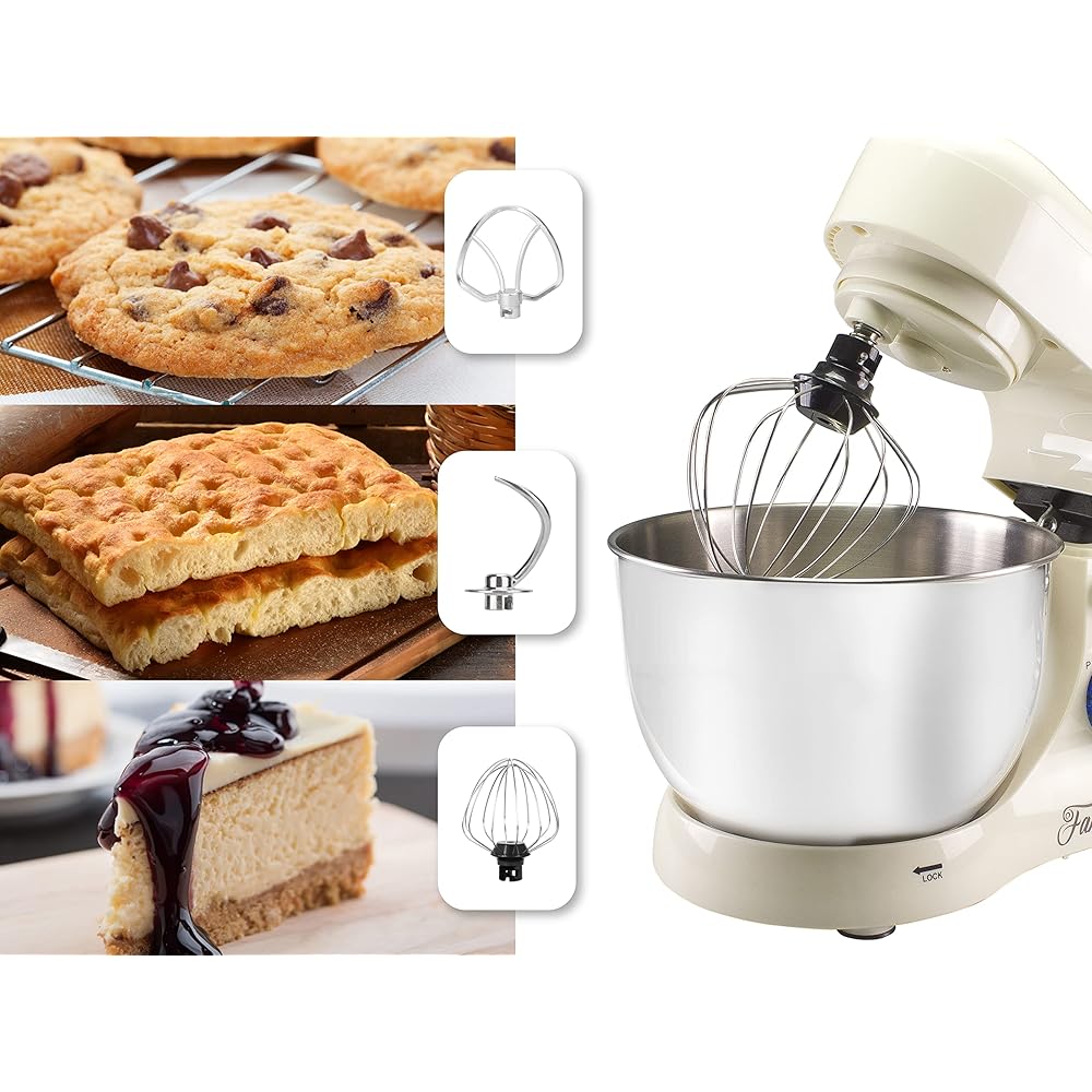 Beper BP.200 Robot pâtissier planétaire, puissance 1000 W, récipient en acier inoxydable de 4,5 L, pour pétrir, amalgamer et monter à neige, couleur crème : Cuisine et Maison