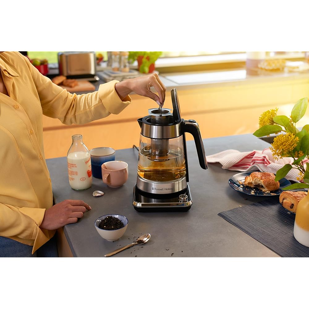 Russell Hobbs Bouilloire Electrique en verre [Idéale pour thé] Attentiv (1,7L, 2400 W, Filtre infusion en inox amovible, Contrôle de température 40-100°C, Commande & minuterie tactile) 26200-70 : Cuisine et Maison