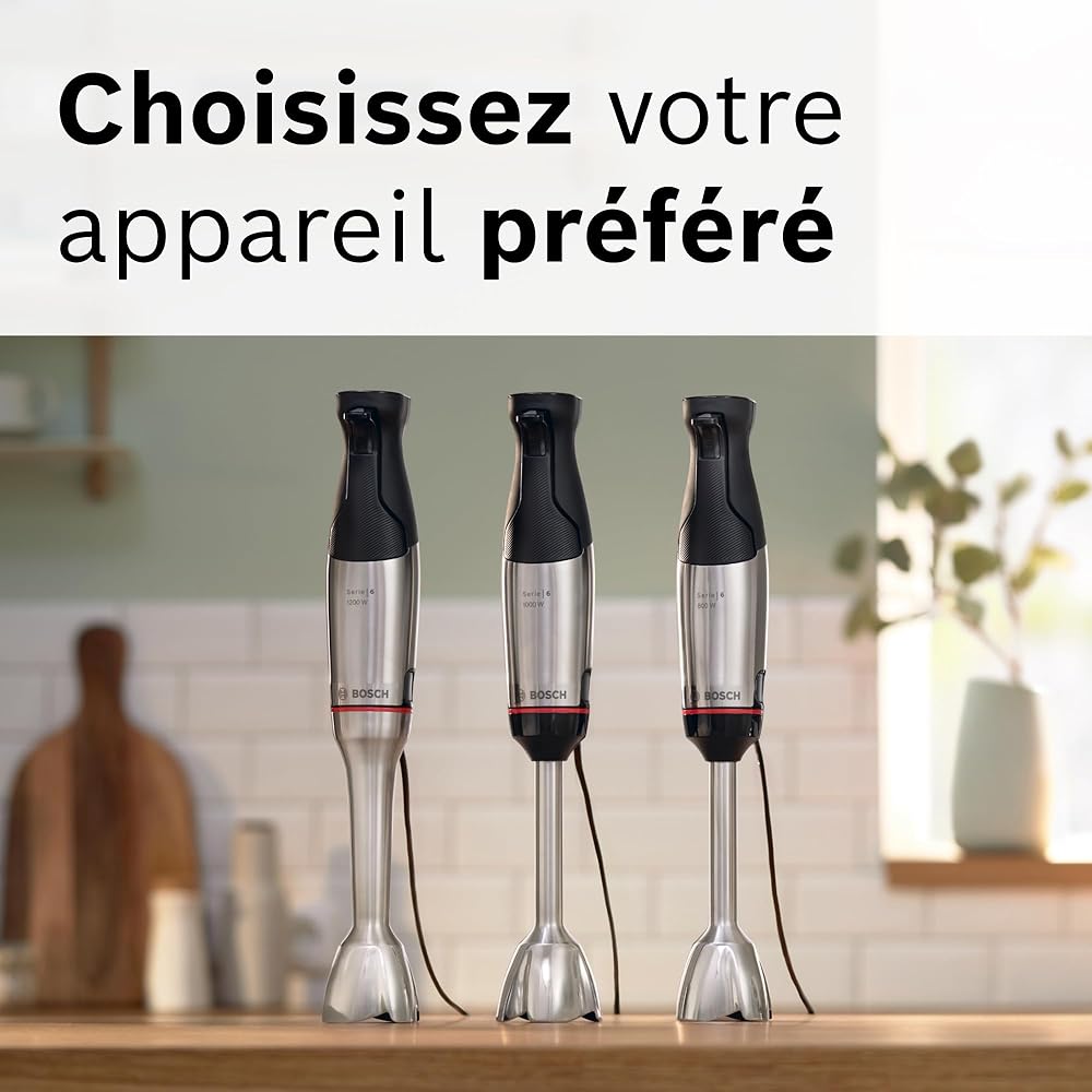 Bosch, mixeur plongeant, ErgoMaster Série 6, moteur 1000 watts refroidi par air, variateur de vitesse extra large, système de mixage QuattroBlade System Pro, accessoires inclus, MSM6M673 : Cuisine et Maison
