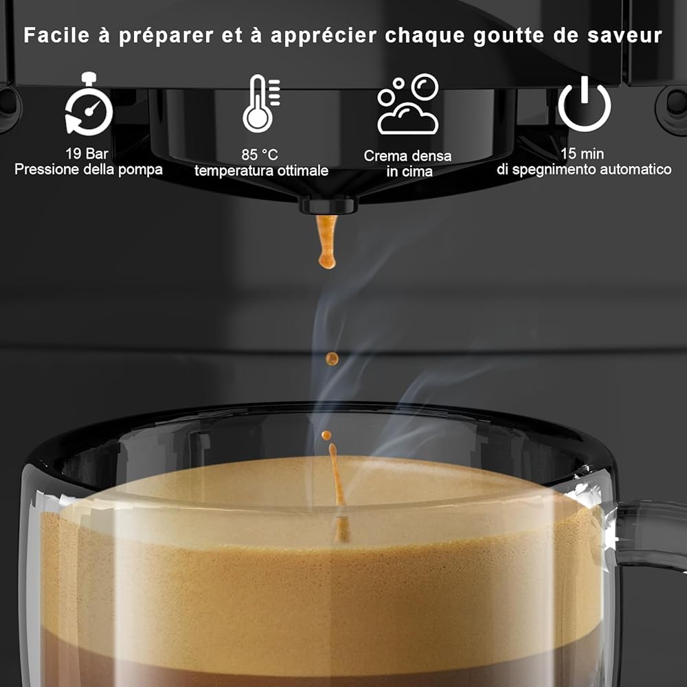 KOTLIE AC-513K 4 en 1 Cafetières à Capsules pour NES/DG/Café en Poudre/ESE(44mm), Pression de 19Bar, 0.8L Réservoir d'eau,Capacité Personnalisable（Noir） : Cuisine et Maison