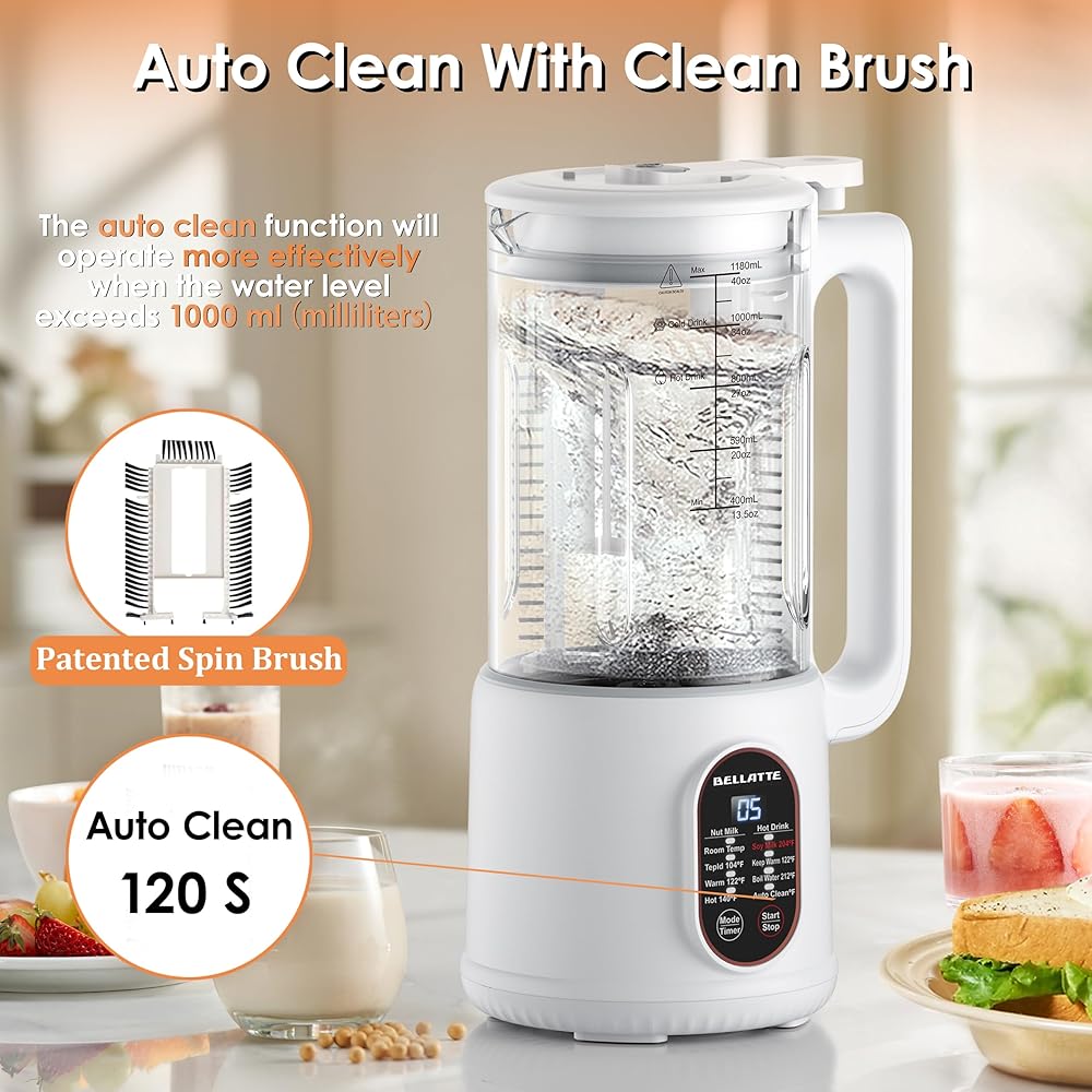 Machine à Lait Végétaux, Bellatte 1200 ml Machine à Lait de Noix Automatique et Jus avec Fonction de Nettoyage, 8 in 1 Multifonctionnel Machine pour Lait pour Avoine, Soja, Noix, Fruits : Cuisine et Maison