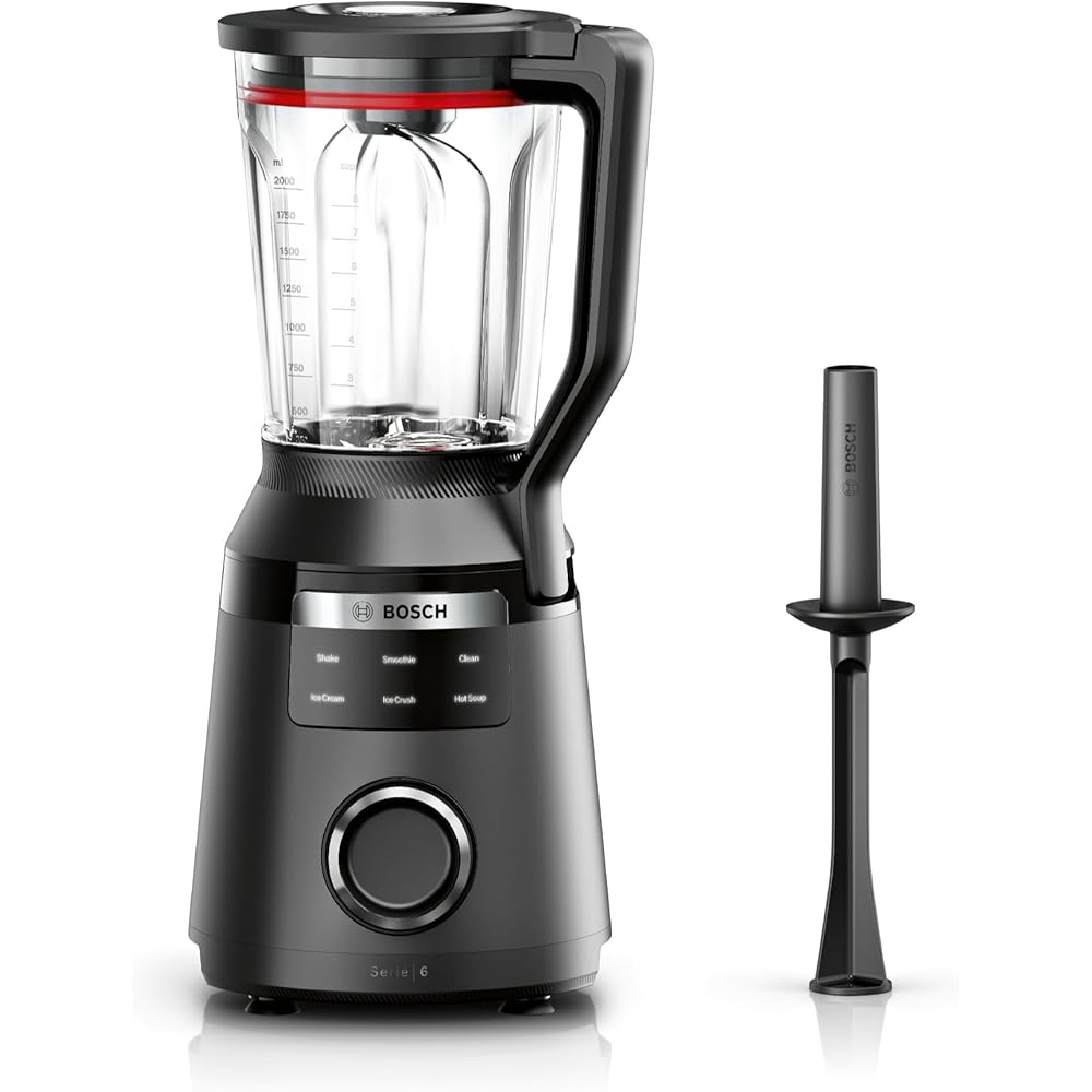 Bosch, VitaPower Série 6, blender haute performance, moteur 1800 watts, vitesse du moteur jusqu'à 45 000 tr/min, 6 programmes automatiques, bol résistant en tritan, noir, MMB6652B : Cuisine et Maison