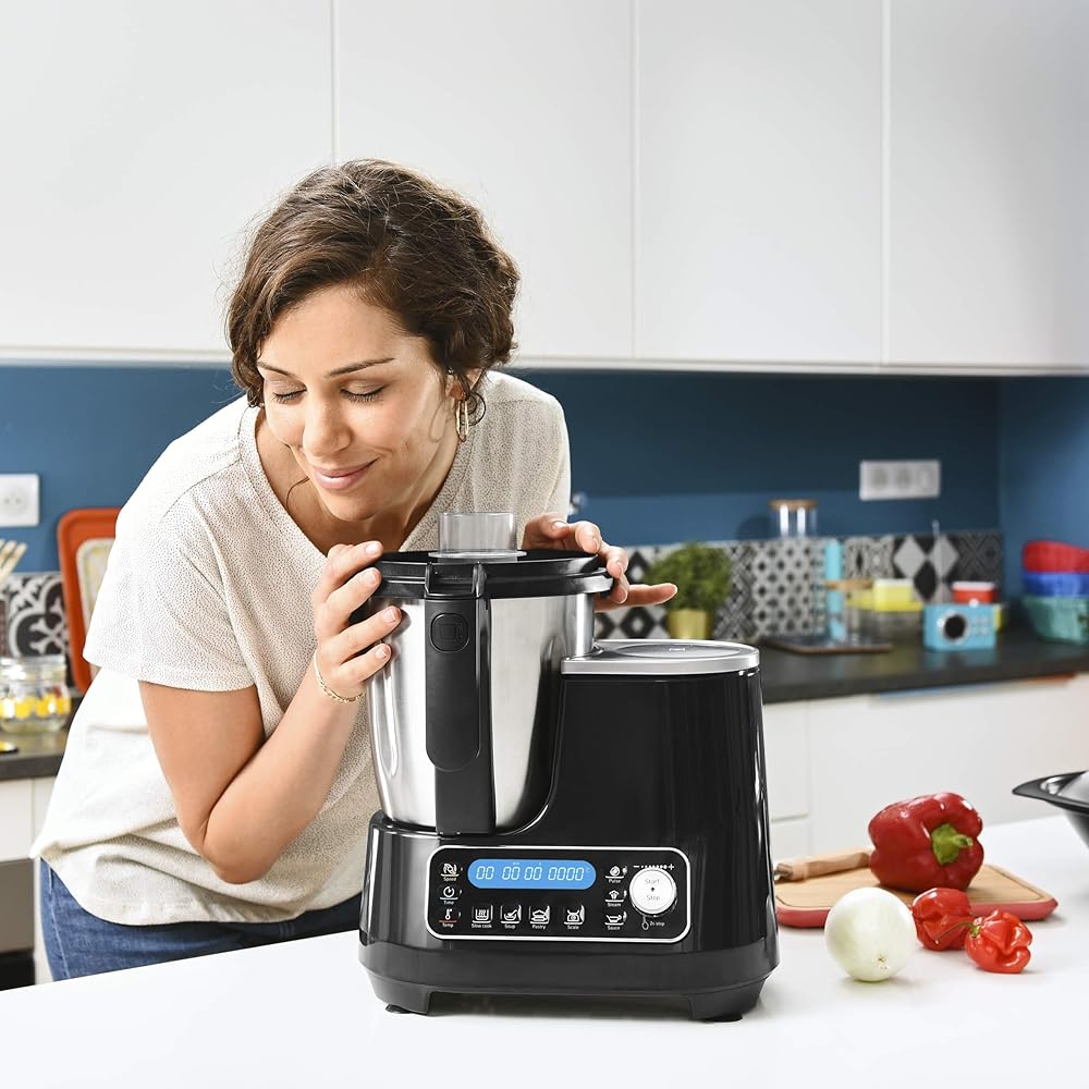 Moulinex Clickchef Robot Cuiseur multifonction compact, 3,6 L, 1400 W, 5 programmes, 32 fonctions, Balance cuisine intégrée, Cuiseur vapeur, Batteur Mélangeur HF456810 [Écran de contrôle en anglais] : Cuisine et Maison