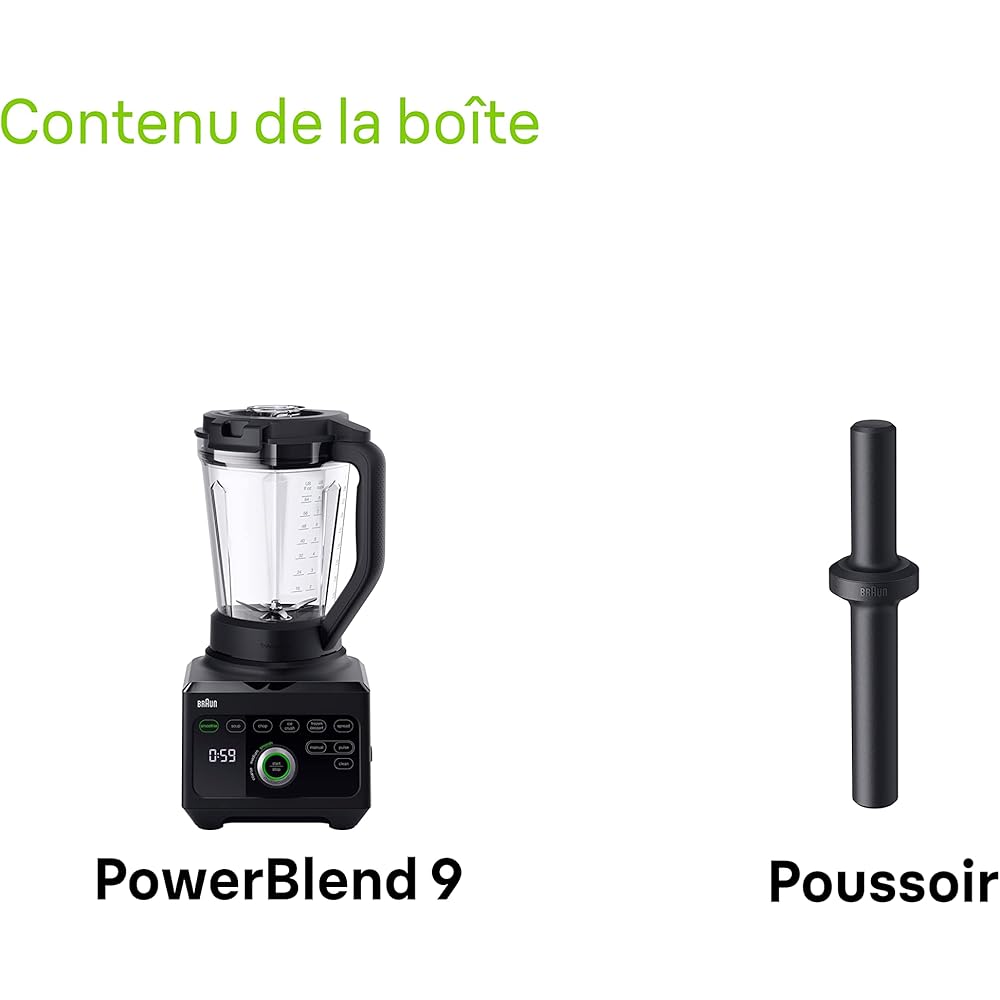 Braun Blender Triforce Power Blender JB 9040 avec carafe triple angle, 10 réglages de vitesse manuels, moteur de 1600 W, facile à nettoyer, noir : Cuisine et Maison