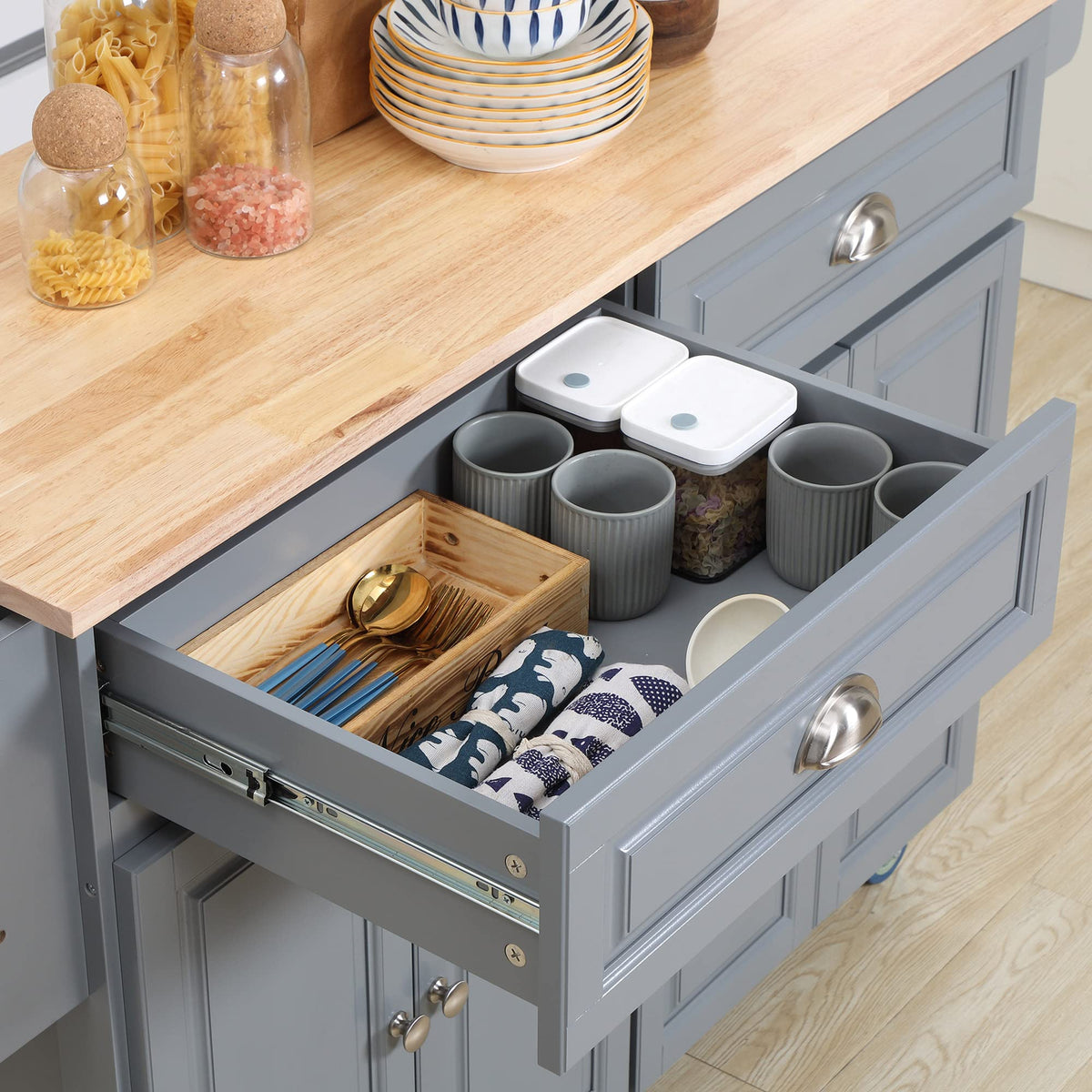HOMCOM Rolling Drop Leaf Countertop Cabinets