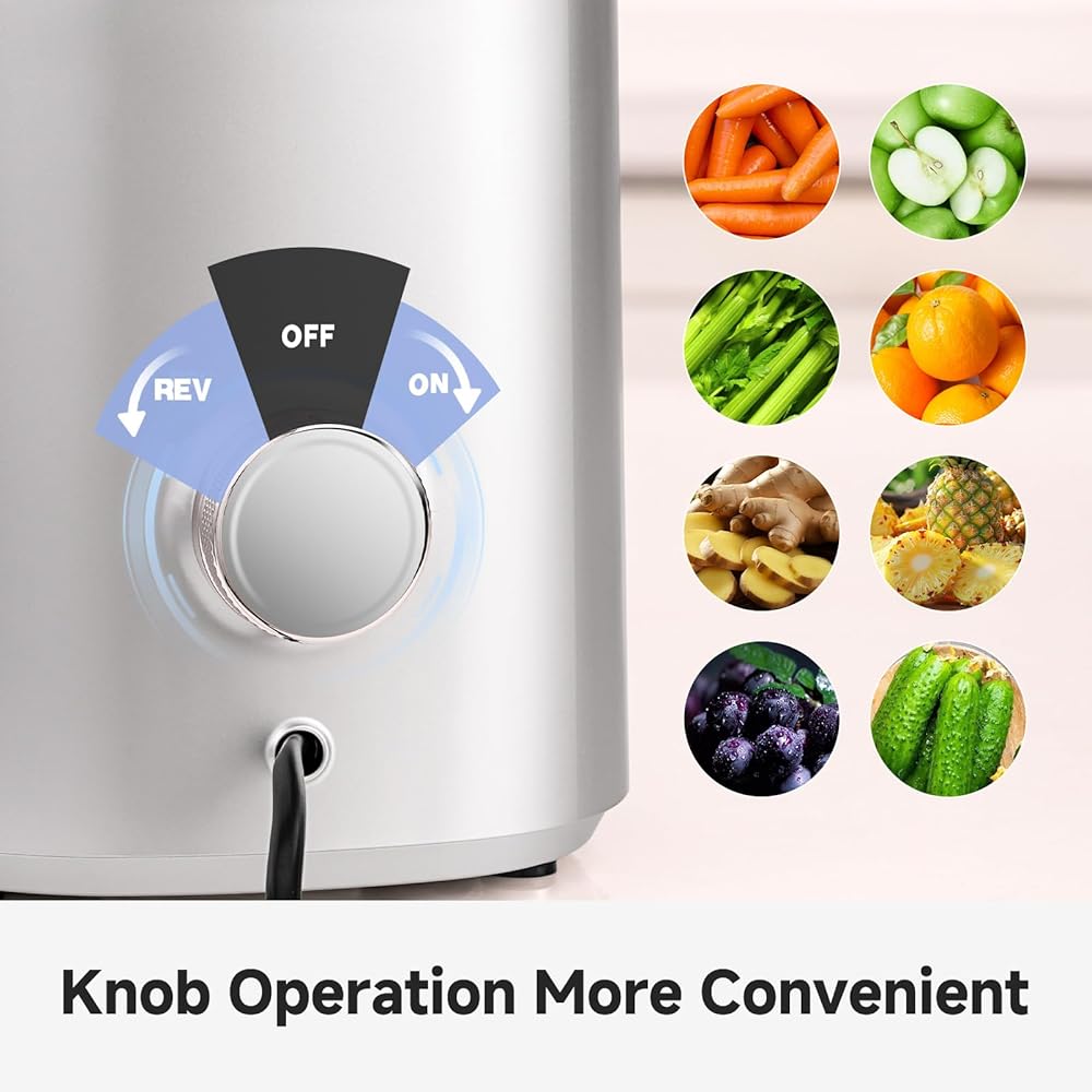 AMZCHEF Extracteur de jus automatique Vos mains libres, Ouverture de 135 mm et capacité de 1,8 L Extracteur de jus de fruits et légumes entiers, Extracteur jus lent de 250W avec triple filtre - Argent : Cuisine et Maison