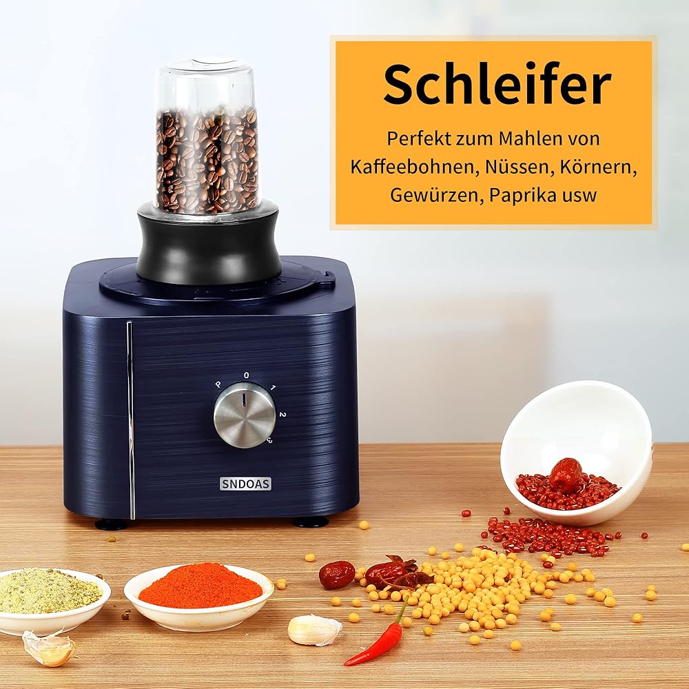 SNDOAS Robot Multifonction Cuisine, 1100 W Robot Culinaire, Bol Mélangeur 3.2 L, Hachoir Multifonction, Robot Mixeur 1.5 L, Moulin à café, Bleu Foncé : Cuisine et Maison
