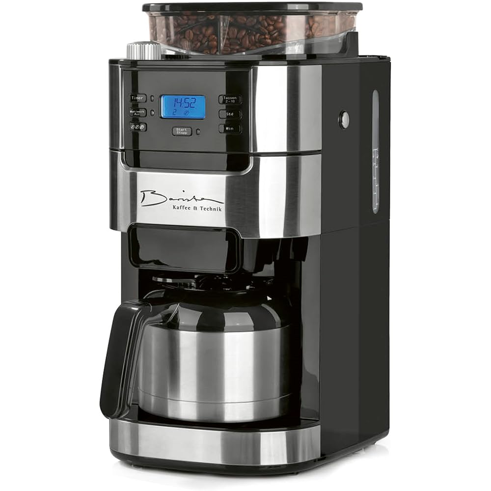 Barista Cafetière Filtre avec verseuse Isotherme 1L pur 12 tasses de café, Machine a cafe grain avec broyeur et écran digital, Fonction de minuterie : Cuisine et Maison