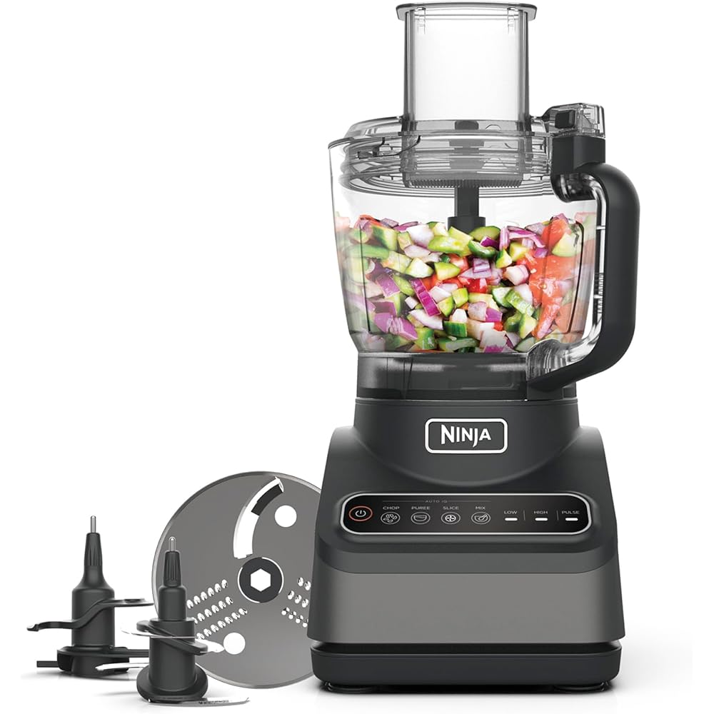 Ninja Robot de cuisine avec 4 programmes automatiques ; hacher, réduire en purée, trancher, mélanger, et 3 vitesses manuelles, bol de 2,1L, 850W, lave-vaisselle, noir BN650EU : Cuisine et Maison