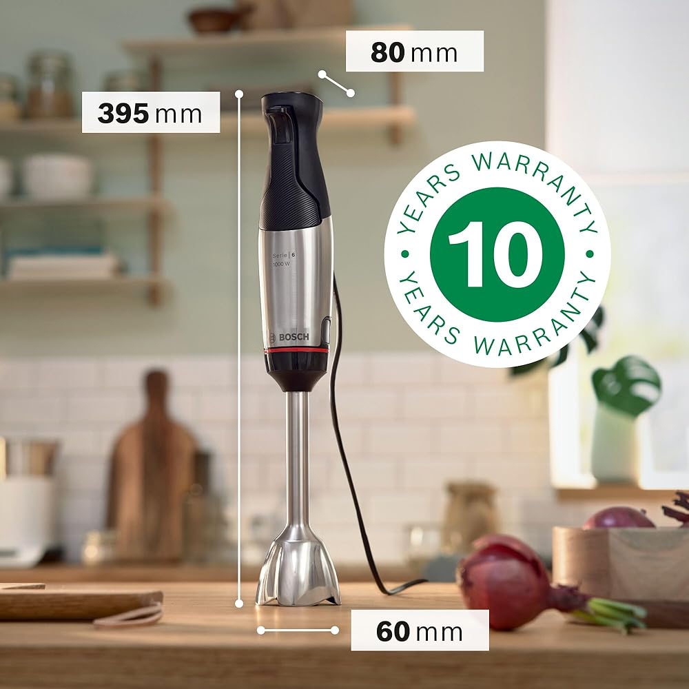 Bosch, mixeur plongeant, ErgoMaster Série 6, moteur 1000 watts refroidi par air, variateur de vitesse extra large, système de mixage QuattroBlade System Pro, accessoires inclus, MSM6M673 : Cuisine et Maison