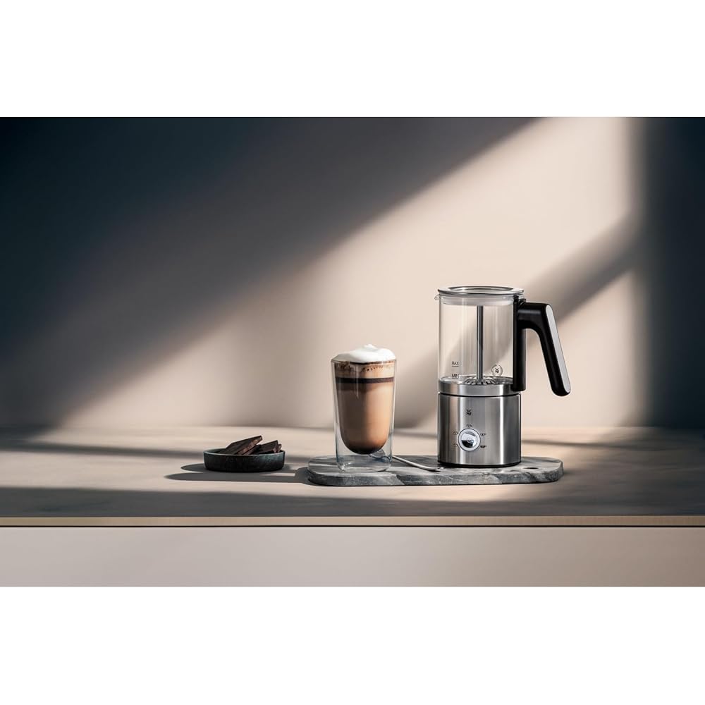 WMF Lono Glas Mousseur à lait électrique, 150-250 ml, 650 W, mixeur Frappe, écran tactile, pour mousse de lait chaud et froid, lait chaud, chauffe-lait, machine à cacao, chocolat chaud, acier : Cuisine et Maison